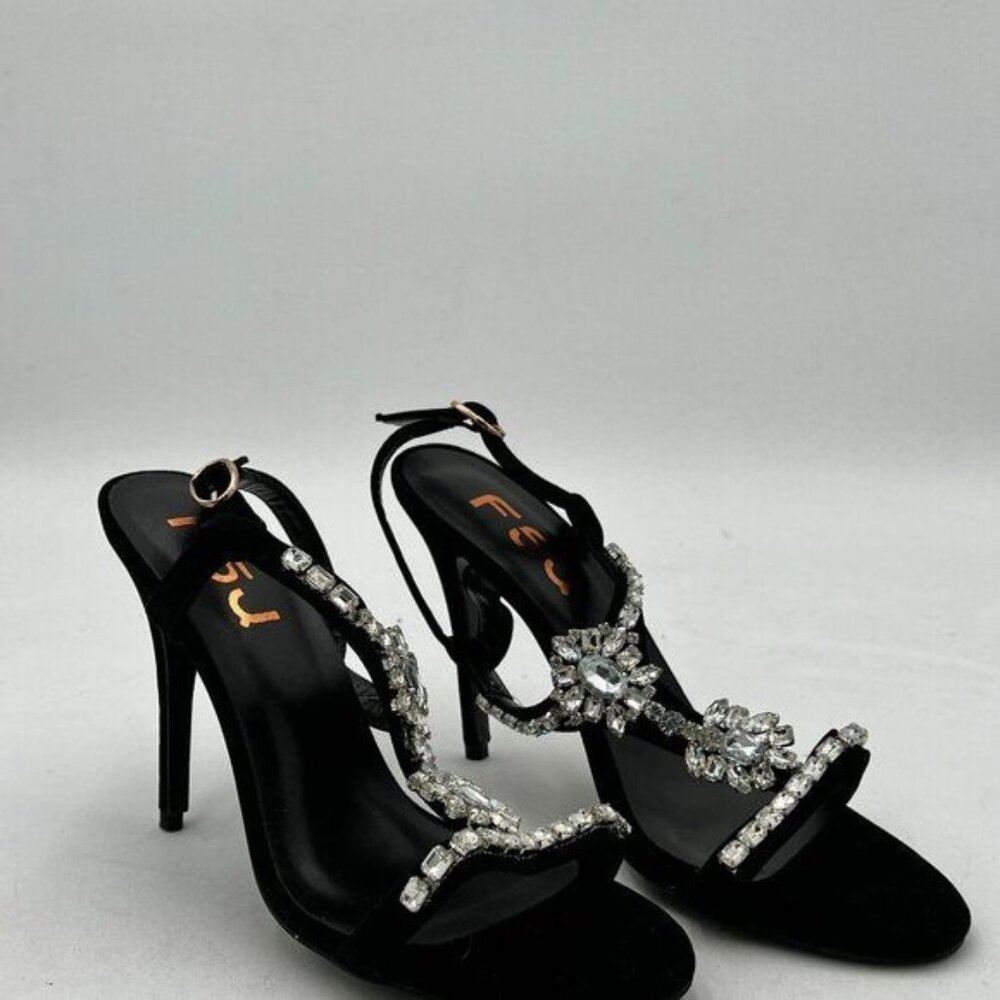 FSJ Rhinestone Mid heel Crystals Heeled Open Prom Satin Sandals
